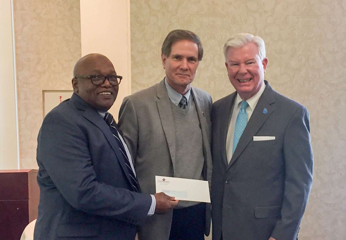 Photo caption: Shorter University’s Executive Vice President and Provost Dr. Donald Martin (center) accepts the check for a $100,000 grant from Grady Caldwell (left), Chair of the Georgia Baptist Health Care Ministry Foundation, and Dr. Robert White, Executive Director of the Georgia Baptist Mission Board.