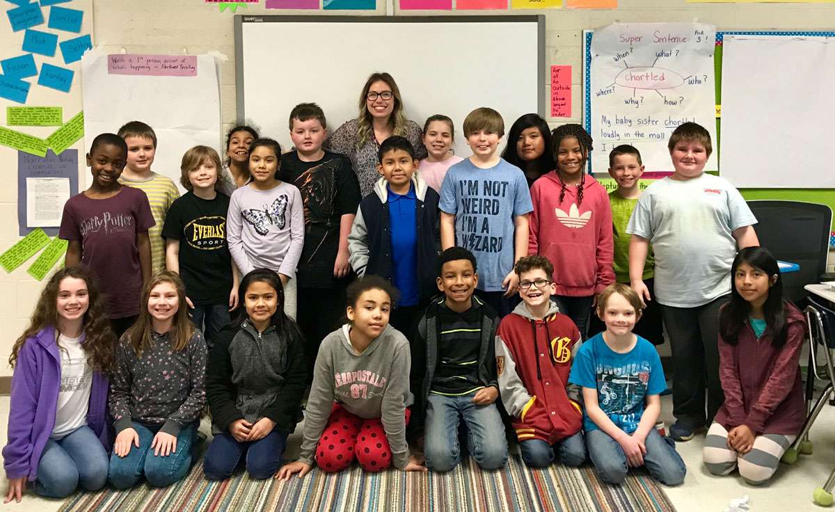 Casei Burkhalter with 4th graders at Alto Park Elementary