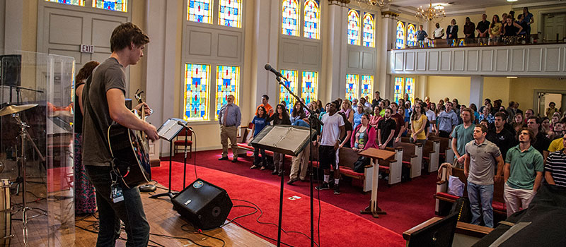 band playing in chapel service