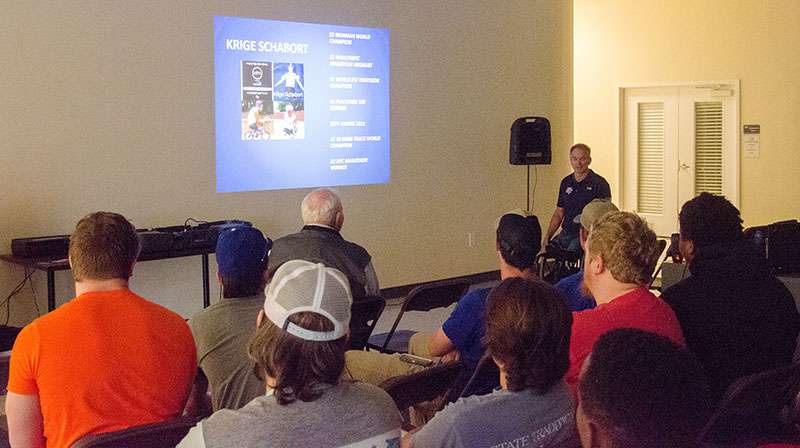Krige Schabort speaks to students, faculty, and staff at Ledbetter College of Business.