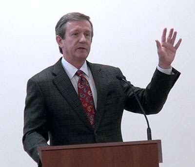 Kurt Stuenkel, president and chief executive officer of Floyd Medical Center speaks to the crowd