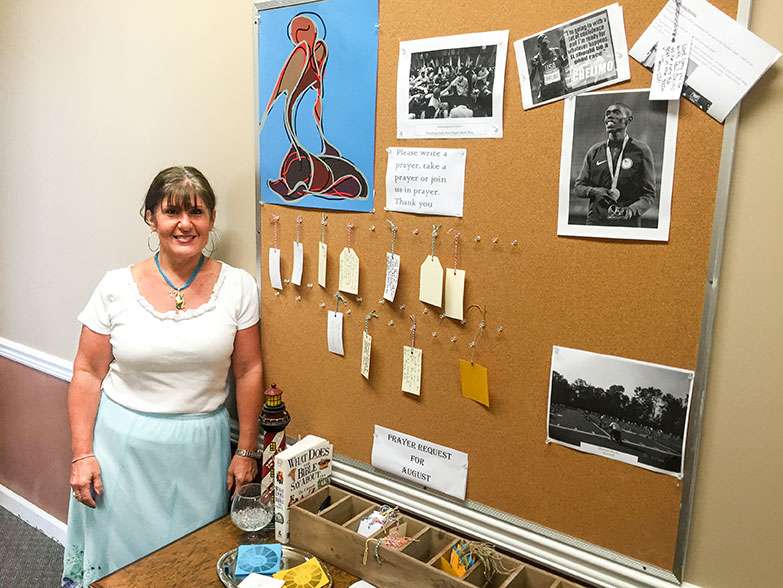 Mary Corbin at her prayer wall