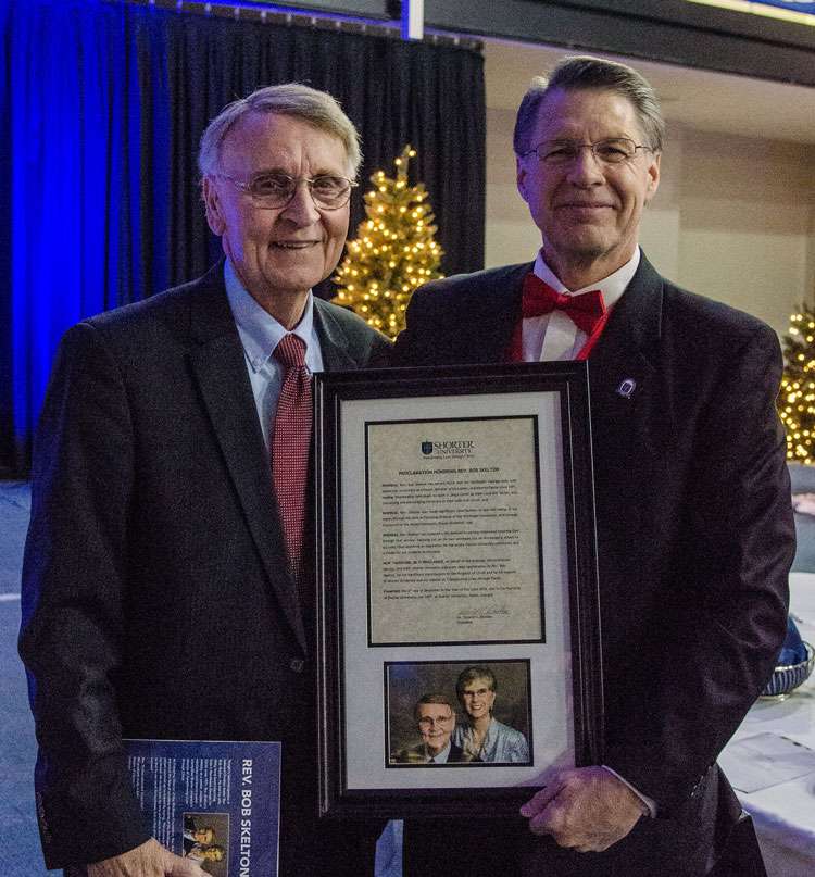 Rev. Bob Skelton, left, and Shorter University President Dr. Don Dowless